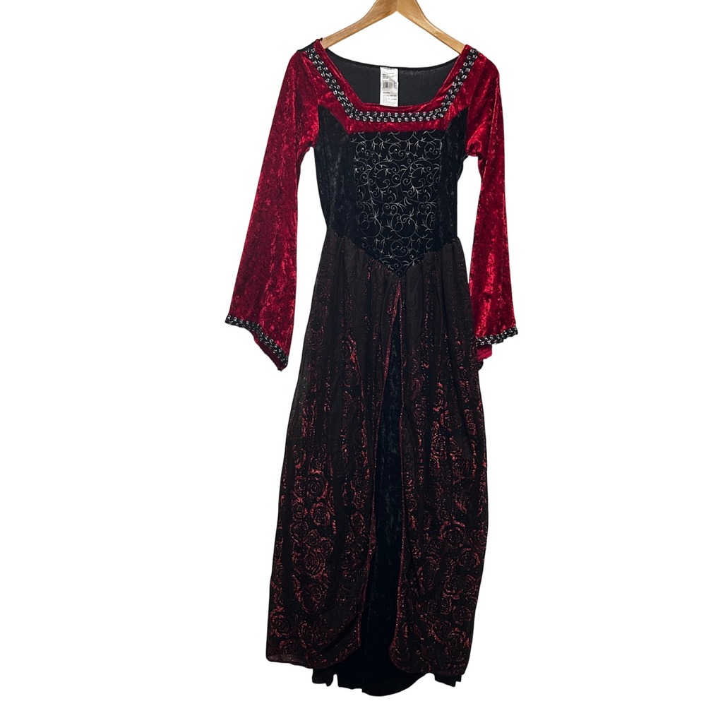 Gothic Medieval Renaissance Dress One Size Red Black Velvet Fantasy Costume Gown
